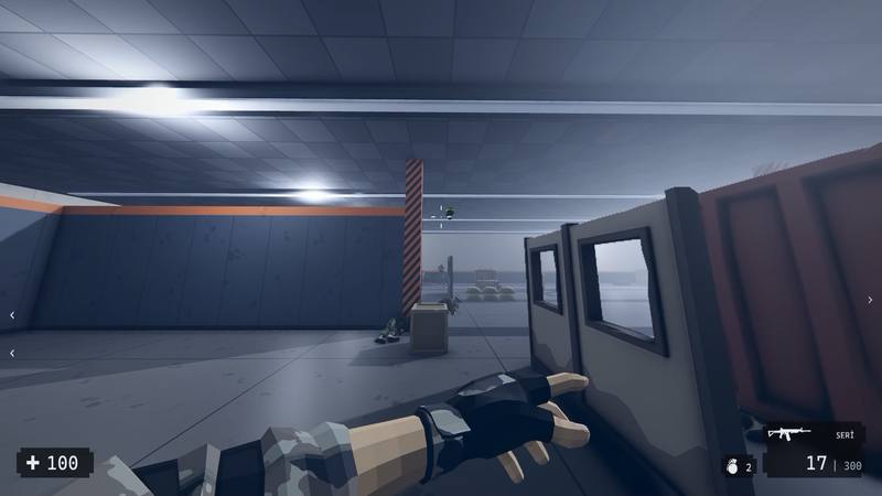 A grenade flies down the arena hall right after the throw