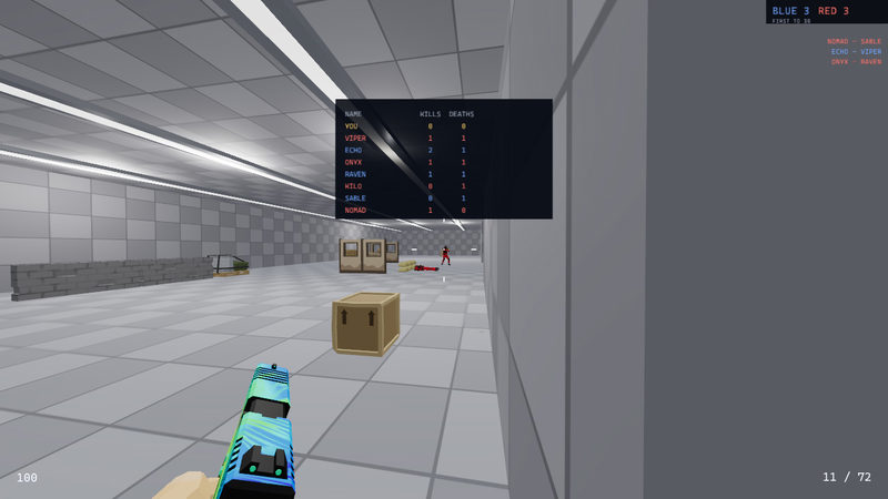The scoreboard opened in the middle of a match. It lists the player and eight bots with how many kills and deaths each one has.